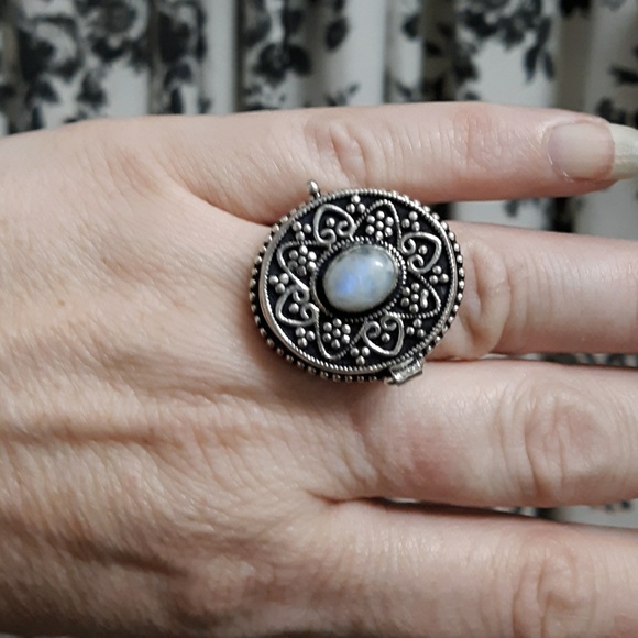 New Rainbow Moonstone 925 Silver Poison Ring. - Picture 3 of 8
